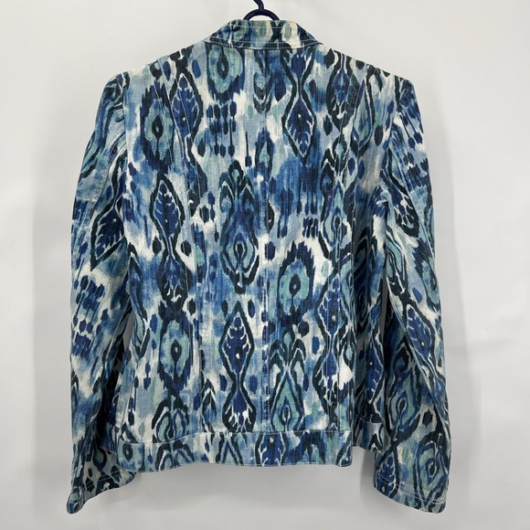 Chico's Size 0 Zip Up Long Sleeve Blue Jacket Mandarin Collar Hippie Boho Artsy - Picture 2 of 8